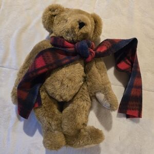 Brown Christmas Teddy Bear with Plaid Scarf